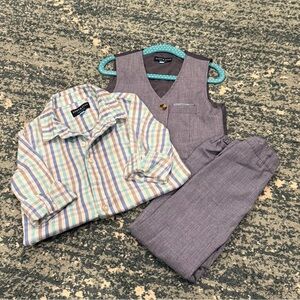 Andy & Evan Blue and Gray Checkered Shirt with Gray Vest